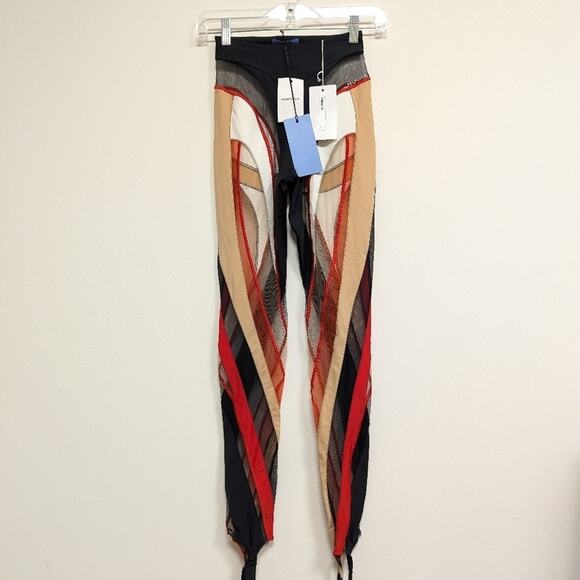 NWT Thierry Mugler Spiral Stirrups Leggings Black Red Nude Size 36 - Picture 2 of 10